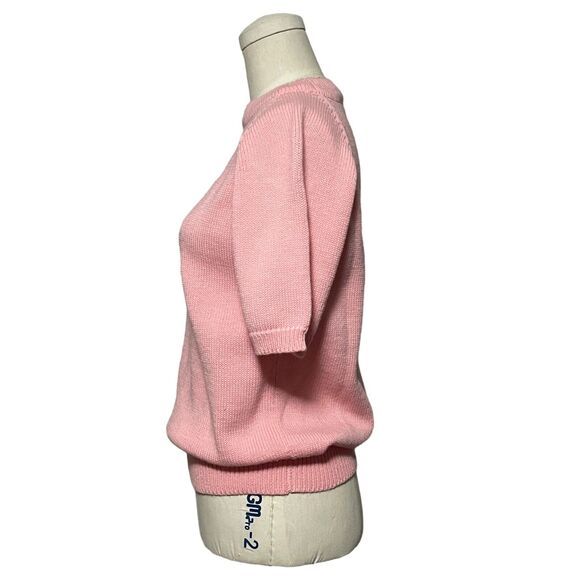 Vintage Pink Classic Look Short Sleeve Sweater Preppy Cute Girly Crewneck - Picture 5 of 5